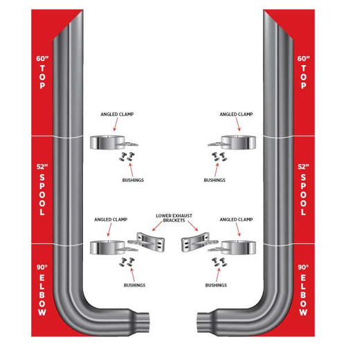 Trux TSK7-MSET2 - 7" Dia Complete Mitered Exhaust Kit - 60" Top Stacks, 52" Middle Spools, 90 Deg Elbows 7" Reduced to 5" Dia for Peterbilt (Pre-2007)