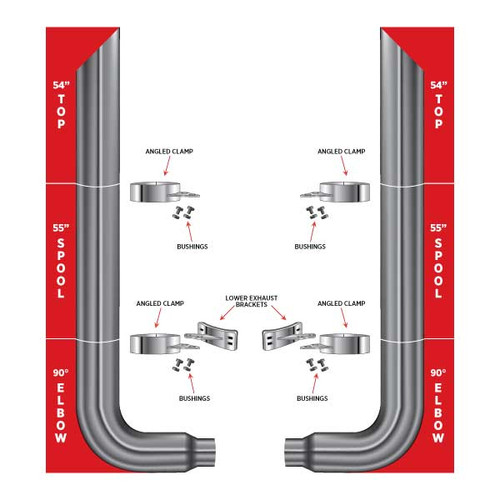 TSK7-MSET6 7" MITERED EXHAUST KIT W/ 54" TOP STACKS, 90° REDUCED ELBOWS & 55" MIDDLE SPOOLS