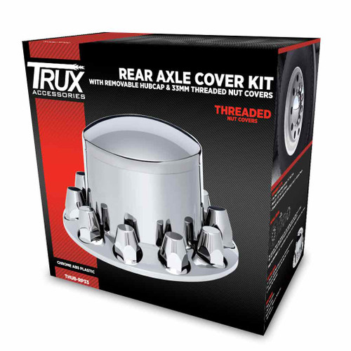 THUB-RP33 CHROME ABS PLASTIC REAR AXLE COVER KIT WITH REMOVABLE CENTER CAP & 33MM THREADED NUT COVERS