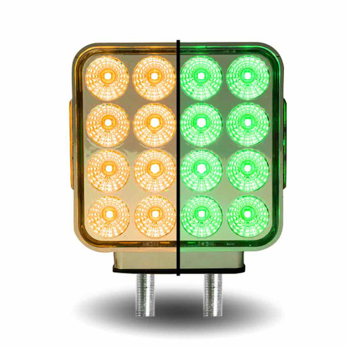 Trux TLED-SDXG - Amber/Red Turn & Marker to Green Auxiliary Square Reflector Double Face LED Light - Double Post - 38 Diodes