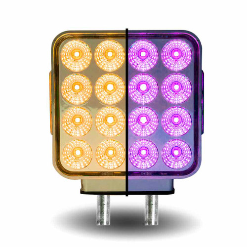 TLED-SDXP DOUBLE FACE AMBER/RED TURN & MARKER TO PURPLE AUXILIARY SQUARE REFLECTOR LED LIGHT - DOUBLE POST | 38 DIODES | CLEAR LENS
