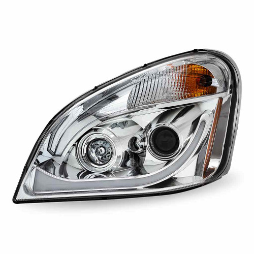 TLED-H66 CHROME FREIGHTLINER CASCADIA LED PROJECTOR HEADLIGHT ASSEMBLY WITH DUAL FUNCTION LED STRIP - DRIVER SIDE