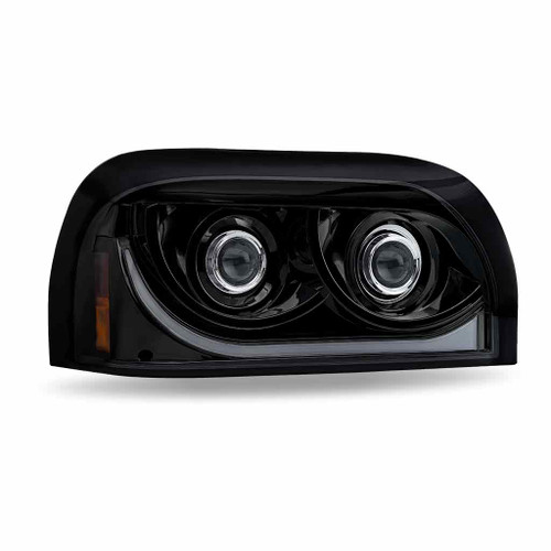 TLED-H58 BLACK FREIGHTLINER CENTURY LED PROJECTOR HEADLIGHT ASSEMBLY WITH DUAL FUNCTION HALO STRIP - PASSENGER SIDE