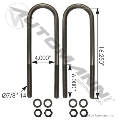AUBK8164-162 U BOLT KIT 7/8"X4"X16-1/4" FREIGHTLINER REYCO