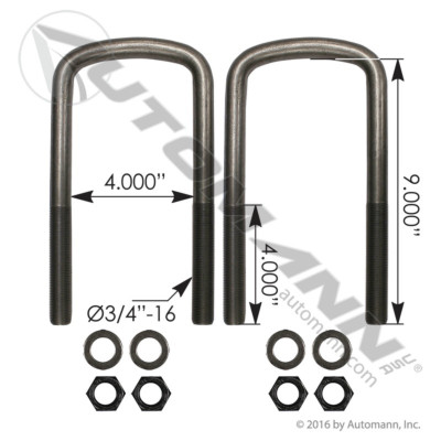AUBK8354-09 PETERBILT U-BOLT KIT 3/4"X4"X9"