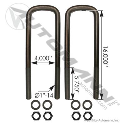 AUBK8374-16 1"X4"X16" U BOLT PAIR KIT