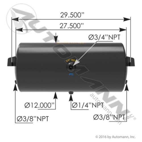 172.2002H AIR TANK 2850 CUBIC VOLUME 12" DIAMETER