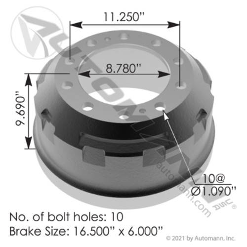 151.6604BA BRAKE DRUM 16.500IN X 6.000IN