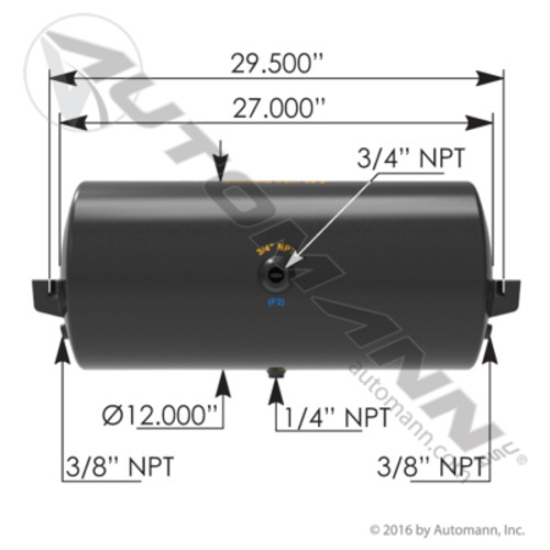 172.2002 AIR TANK 2850 CUBIC VOLUME 12" DIAMETER 27" LONG