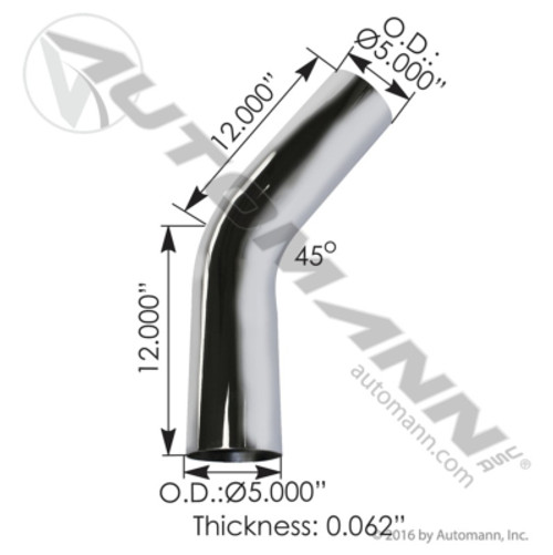 562.U4545S12C 45 DEGREE CHROME 5" ID / OD EXHAUST ELBOW