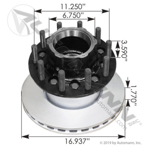 150.T1207.B1 HENDRICKSON AIR DISC BRAKE HUB AND ROTOR ASSEMBLY