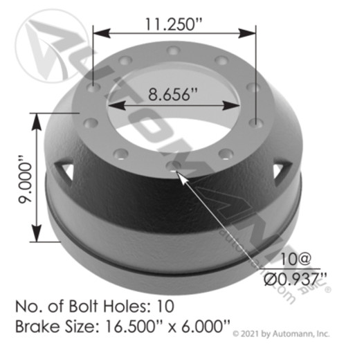 151.6609 16.5" X 6" MERITOR ROCKWELL MX120 BRAKE DRUM