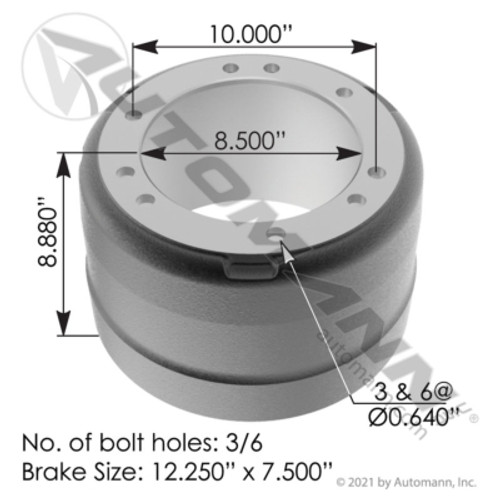 151.27501 12.25" X 7.5" TRAILER BRAKE DRUM