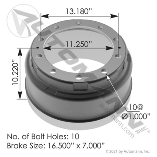 151.6733BA 16.5" X 7" WEBB BRAKE DRUM