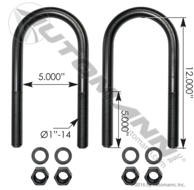 AUBK8175-12 U BOLT KIT 1-1/4" X 5" X 12" ROUND BEND
