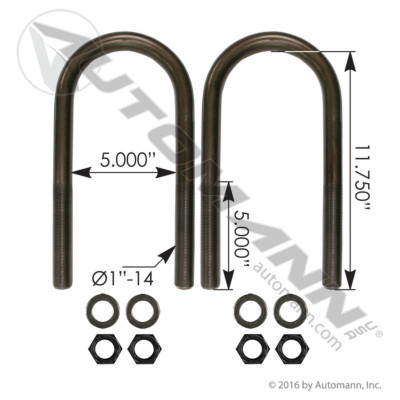 AUBK8175-11 U BOLT KIT 1IN X 5IN X 11IN