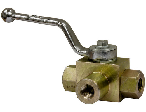 Buyers HBV3W075 - 3-Port High Pressure Ball Valve, 3/4" NPT, 5000 PSI, 1080 Steel Ball, Carbon Steel Body, Teflon Seat