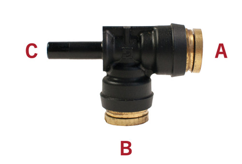 Tectran QS71-64C - 3/8"-1/4"-3/8" Push-to-Connect Standpipe Run Tee for Air Suspension