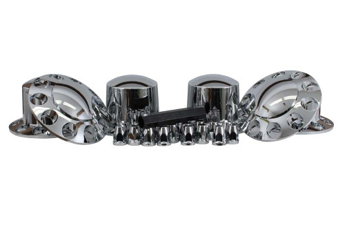 870105 CHROME FRONT & REAR AXLE COVER / CONE LUG NUT COVER KIT | 33MM (SIX WHEELS)