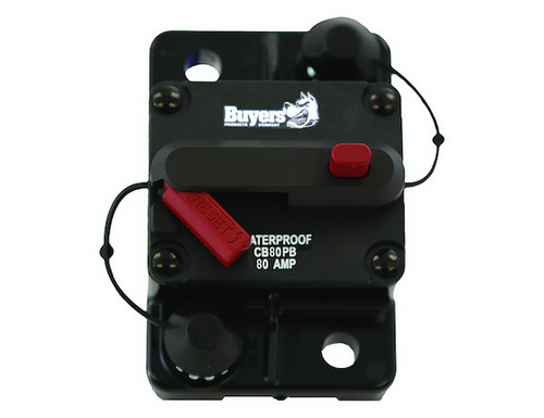 Buyers CB80PB - 80 Amp Push-to-Reset Circuit Breaker with Manual Reset, Waterproof, for Truck Accessories, Snow Plows, and More