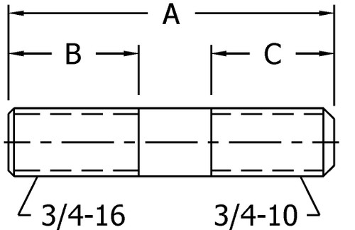 ConMet 10023544 - 3/4"-16UNF & 3/4"-10UNC x 3.22" Stud Axle