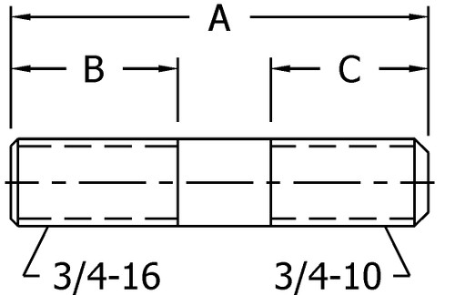 10023546 STUD AXLE 3/4"-16UNF 3/4"-10UNC X 3.60"