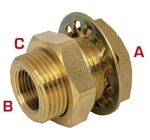 Tectran 114-86 - 1.5" Steel Frame Fitting, 1/2"-14 NPT & 3/8"-18 NPT Female Threads