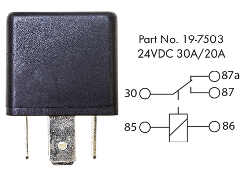 Tectran 19-7503 - 24VDC 30/20A 5-Terminal Relay with Metal Mounting Tab