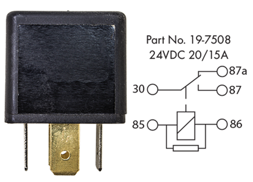 Tectran 19-7508 - 24VDC 20/15A 5-Terminal Relay with Resistor