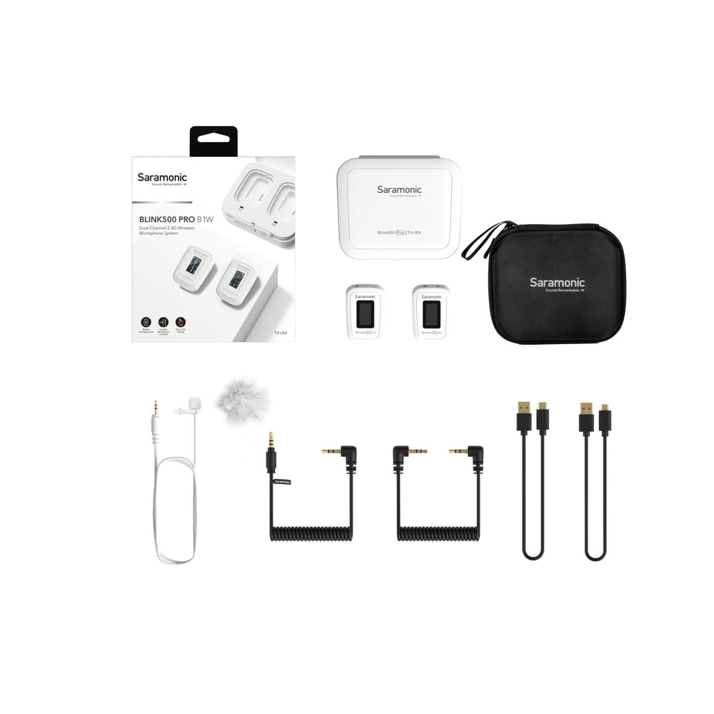 Blink 500 Pro B1 Snow White Advanced 2.4 GHz Wireless Clip-On Microphone System with Lavalier & Dual-Channel Receiver for Cameras, Mobile Devices and more