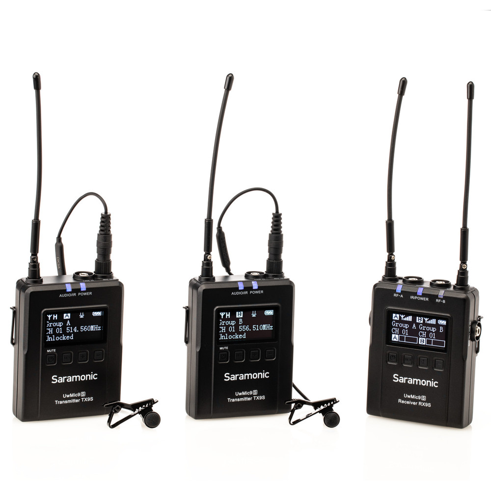 UwMic9S Kit 2 Advanced 2-Person Wireless UHF Lavalier System with Dual Camera-Mount Receiver, Premium DK3A Lavaliers, Li-Ion Power, Hard Case & more