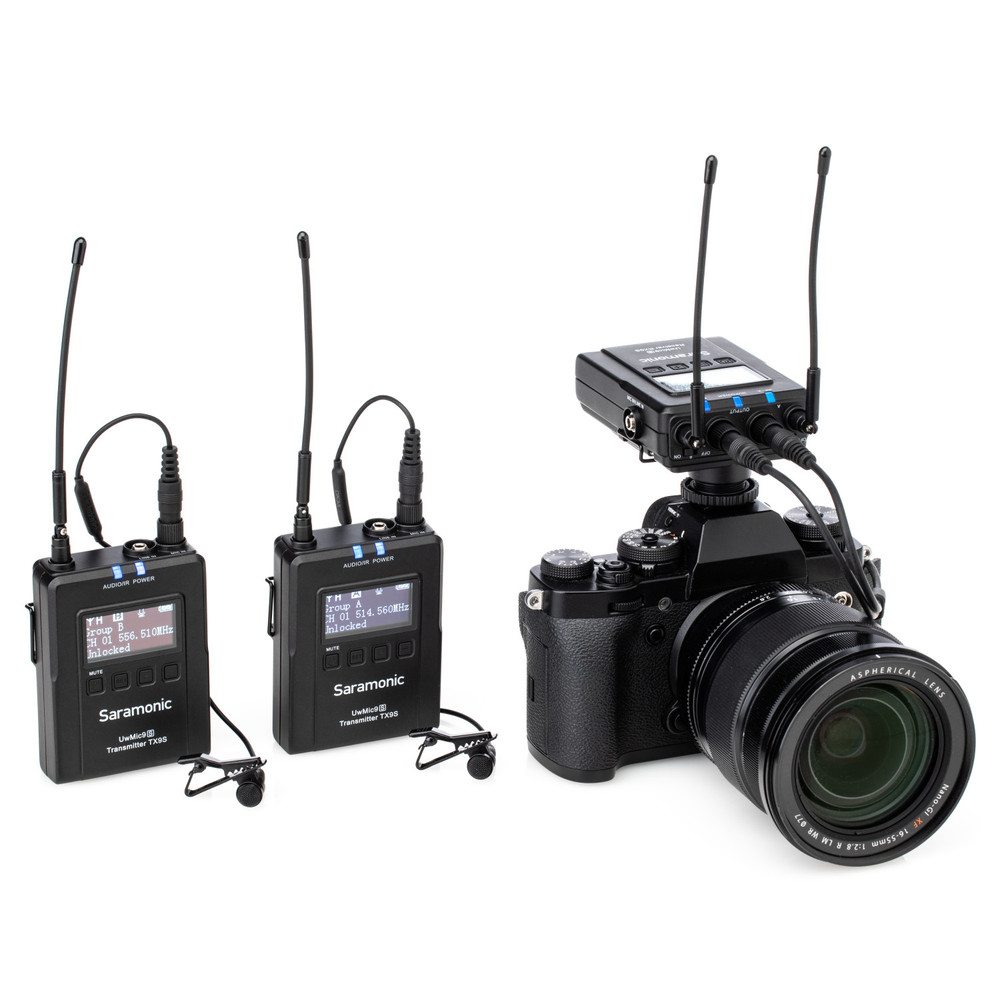 UwMic9S Kit 2 Advanced 2-Person Wireless UHF Lavalier System with Dual Camera-Mount Receiver, Premium DK3A Lavaliers, Li-Ion Power, Hard Case & more