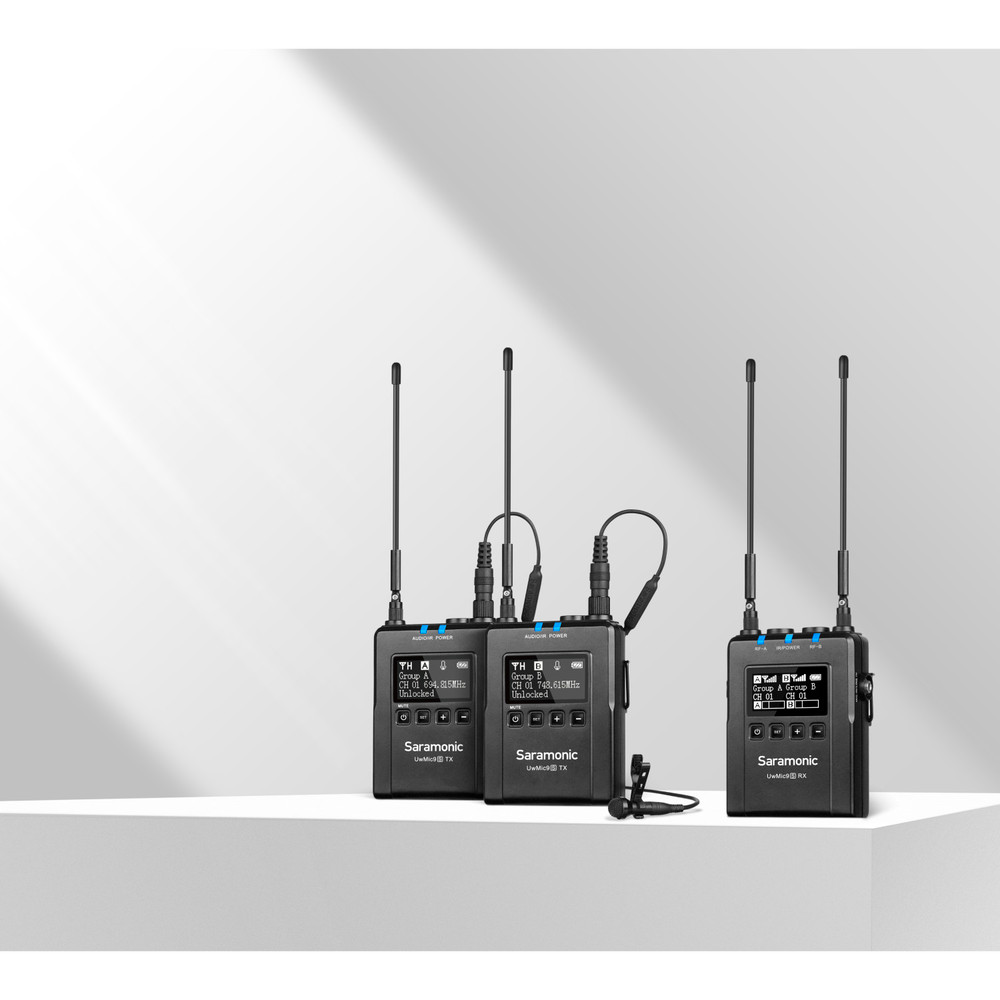 UwMic9S Kit 2 Advanced 2-Person Wireless UHF Lavalier System with Dual Camera-Mount Receiver, Premium DK3A Lavaliers, Li-Ion Power, Hard Case & more