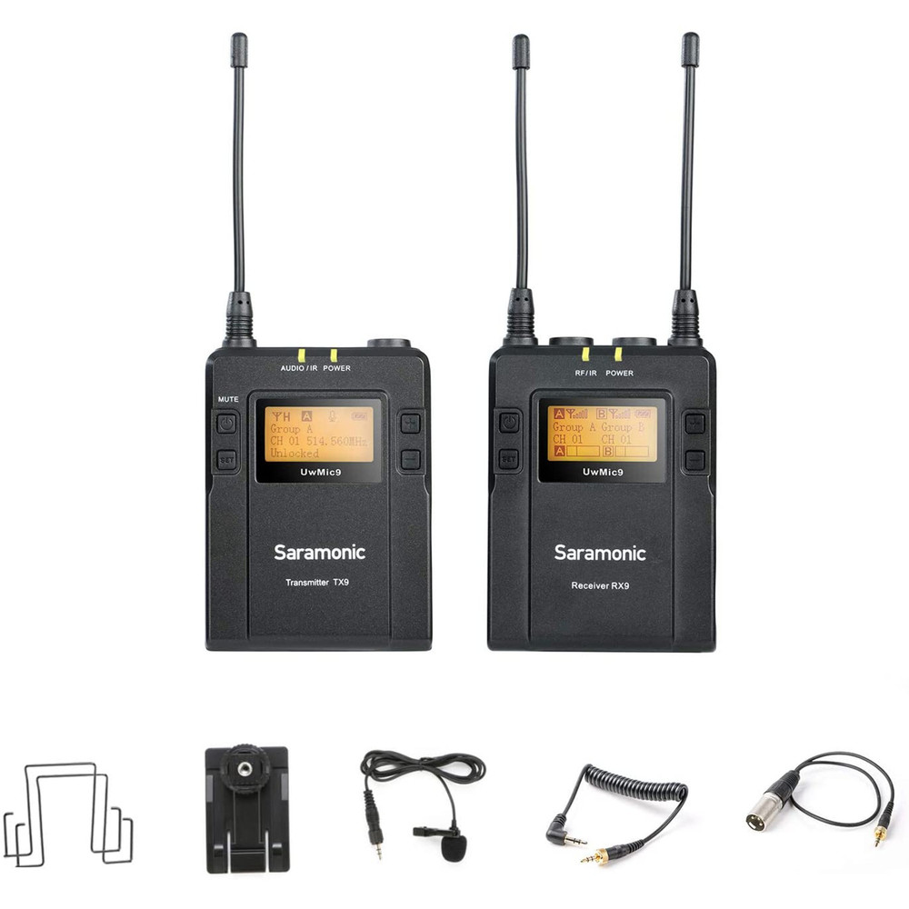 UwMic9 RX9+TX9 UHF Wireless Lavalier Microphone System with Portable Dual-Channel Camera-Mountable Receiver
