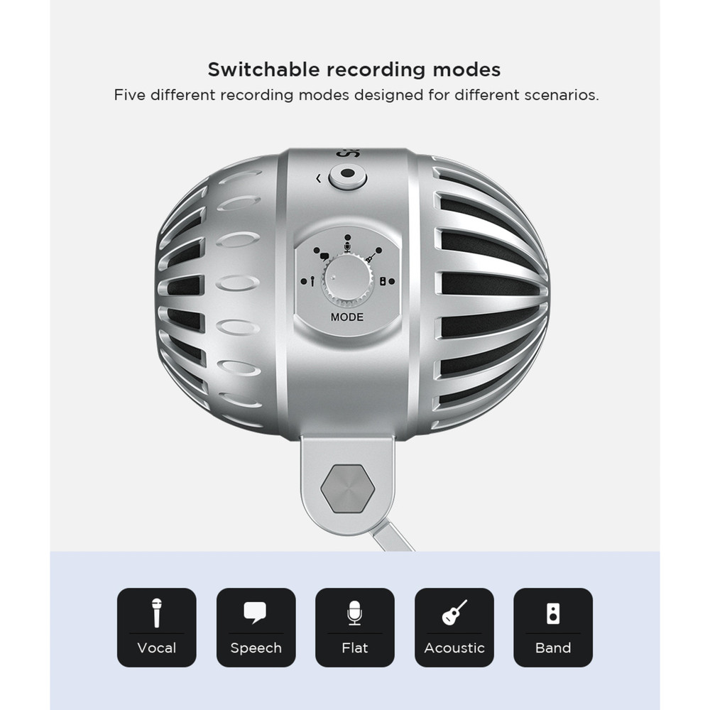 SmartMic MTV550 Large Diaphragm Desktop USB Studio Microphone with 5 Sound Modes, Headphone Out for Computers, iPhones, iPads, and Android Devices