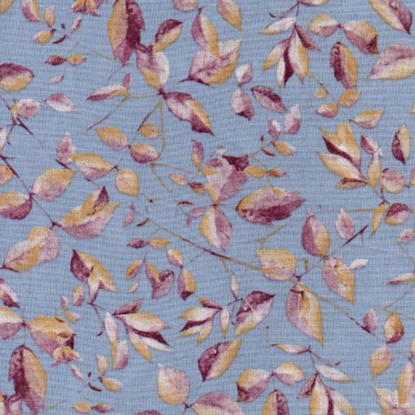Brown and pink leaves on a pale blue ground.