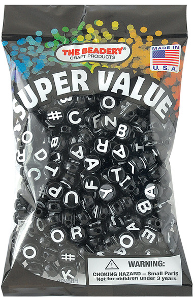 The Beadery Alphabet Beads 10mm Black With White Lettering