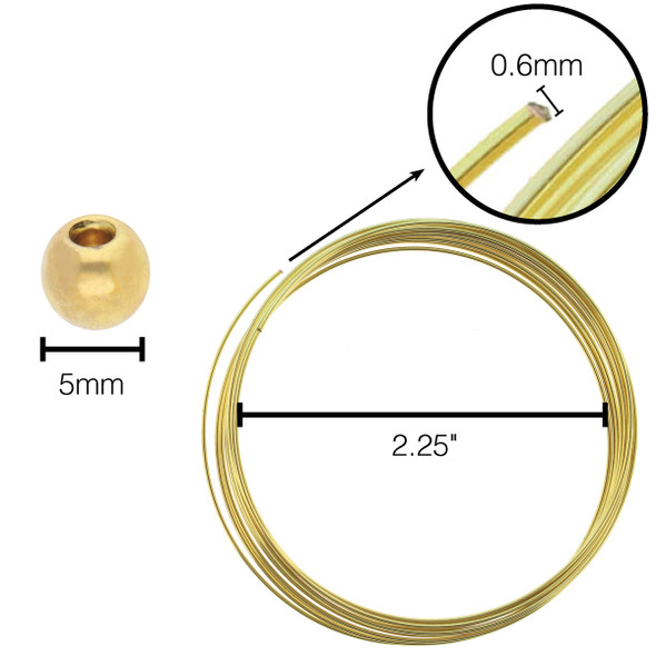 Gold Plate Memory Wire 2.25in 12 Turns + 5mm Endcaps 8/bg