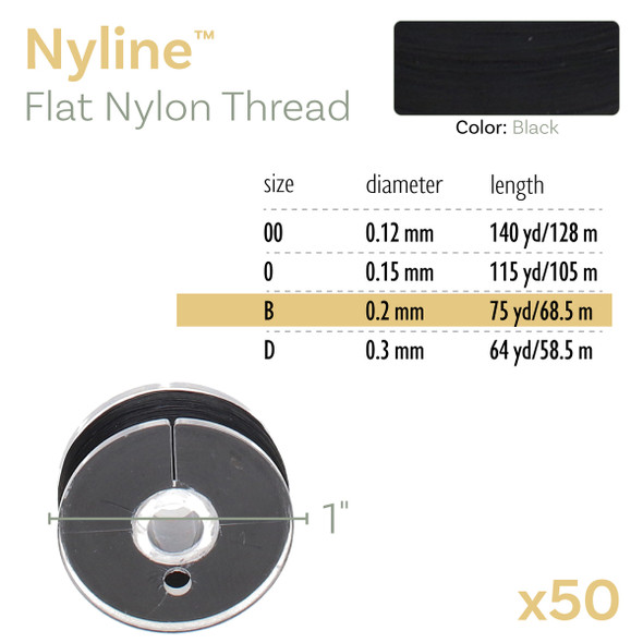 Nyline Black Size B (.30MM) 75 Yard Bobbin