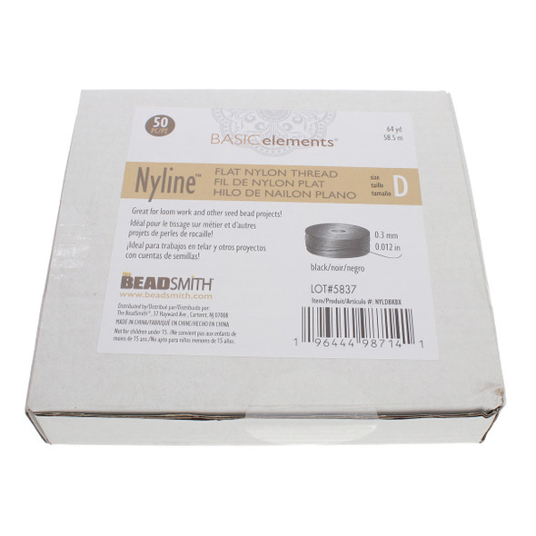 Nyline White Size D (.30MM) 64 Yard Bobbin - Box of 50 Bobbins