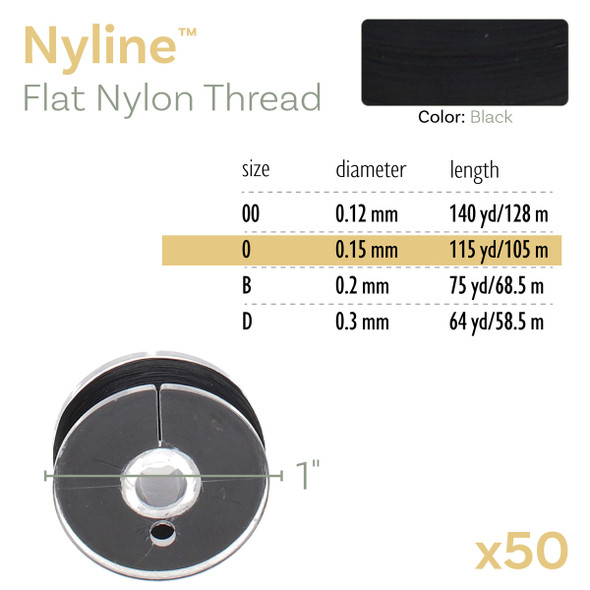 Nyline Black Size O (.30MM) 115 Yard Bobbin - Box of 50 Bobbins