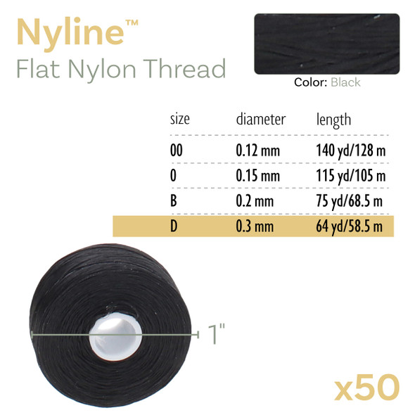 Nyline Black Size D (.30MM) 64 Yard Bobbin