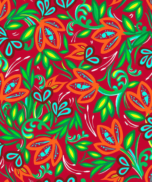 Echoes of the Moon Floral Red - 100% Cotton Fabric