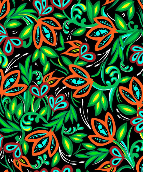 Echoes of the Moon Floral Black - 100% Cotton Fabric