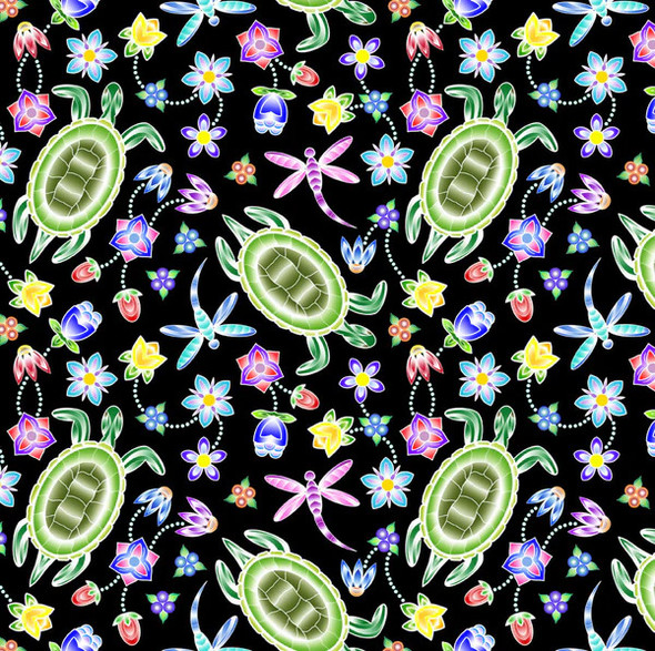 A Warrior's Love Floral Black  - 100% Cotton Fabric