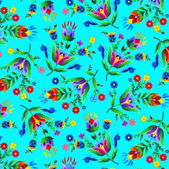 Regalia by Aaron Martin Allover Floral Turquoise  - 100% Cotton Fabric