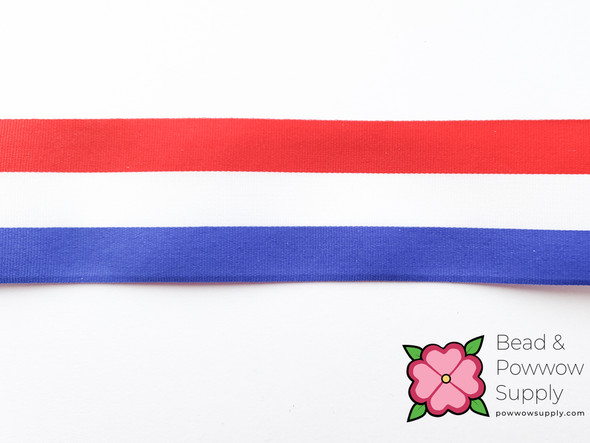 1.5" Polyester Striped Ribbon RWB - sold by the yard