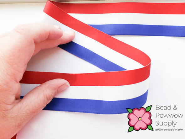 1.5" Polyester Striped Ribbon RWB - sold by the yard