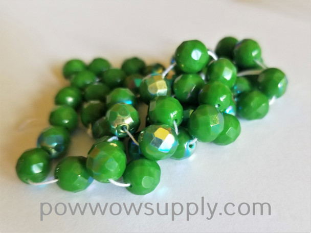 8mm Fire Polished  Opaque AB Green