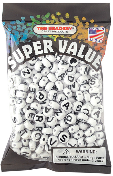 The Beadery Alphabet Beads 10mm White With Black Lettering